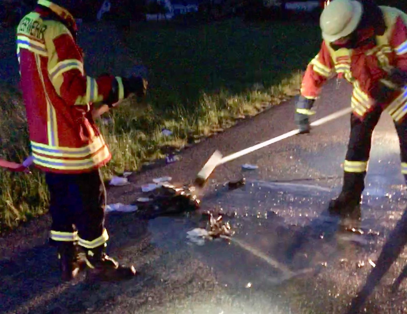 Brennende Stromleitung Freiwillige Feuerwehr Stegen